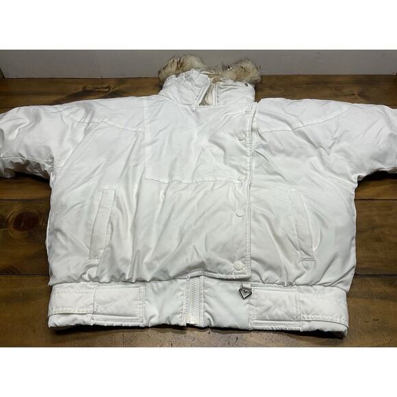 Vintage Obermeyer Sport Puffer Down Ski Parka Jacket White Fur Collar Size 8 - Picture 5 of 16